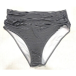 Cupshe - XL women's black & white striped bikini bottom rouged front